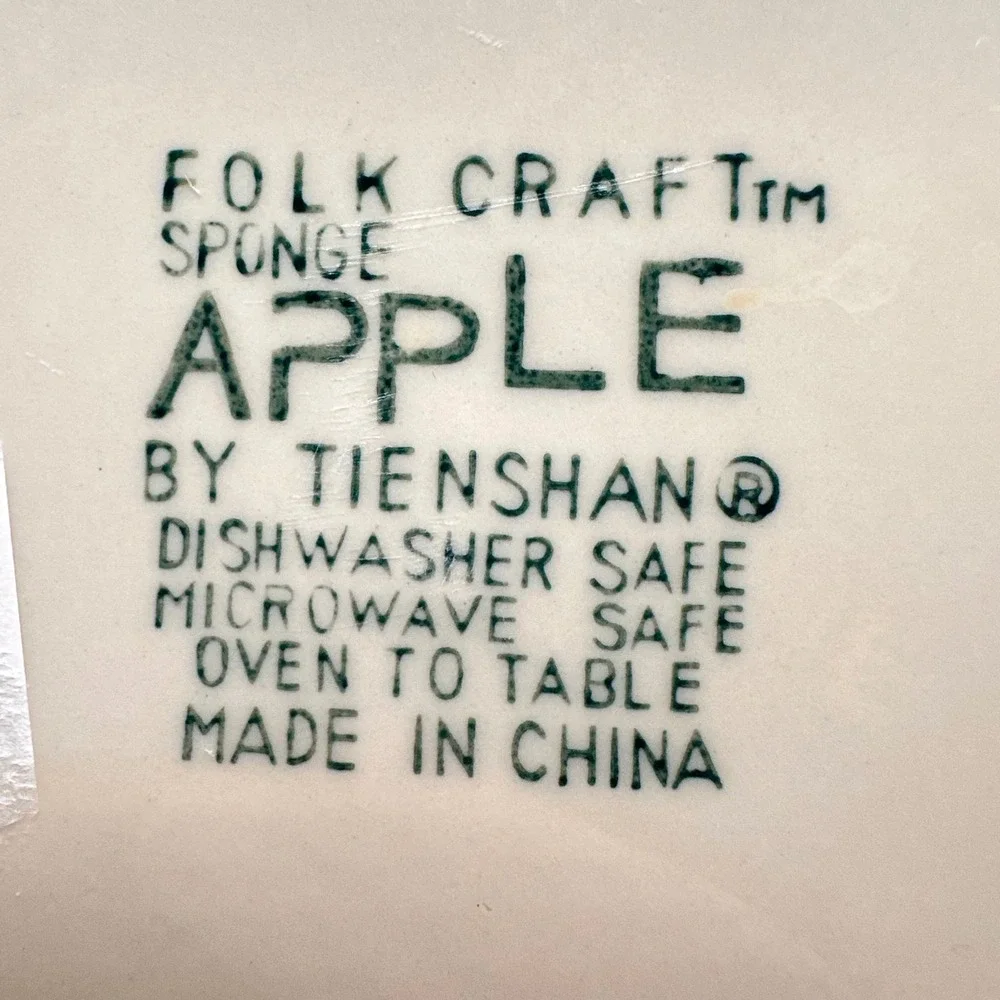 Tienshan Folk Craft Sponge Apple Dinner Plates Set of 3 Stoneware Green Cream